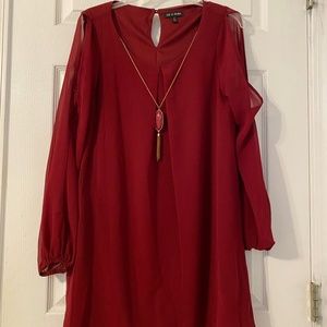 Maroon Sheer Sleeve Dress